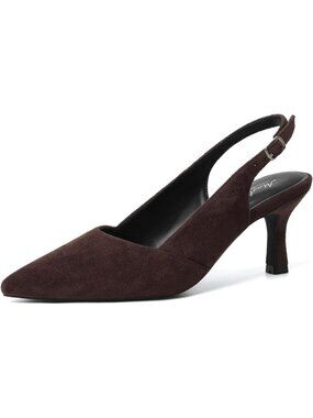 Women's Dark Brown Suede Slingback Pointed Closed Toe Kitten Heels Pumps Shoes